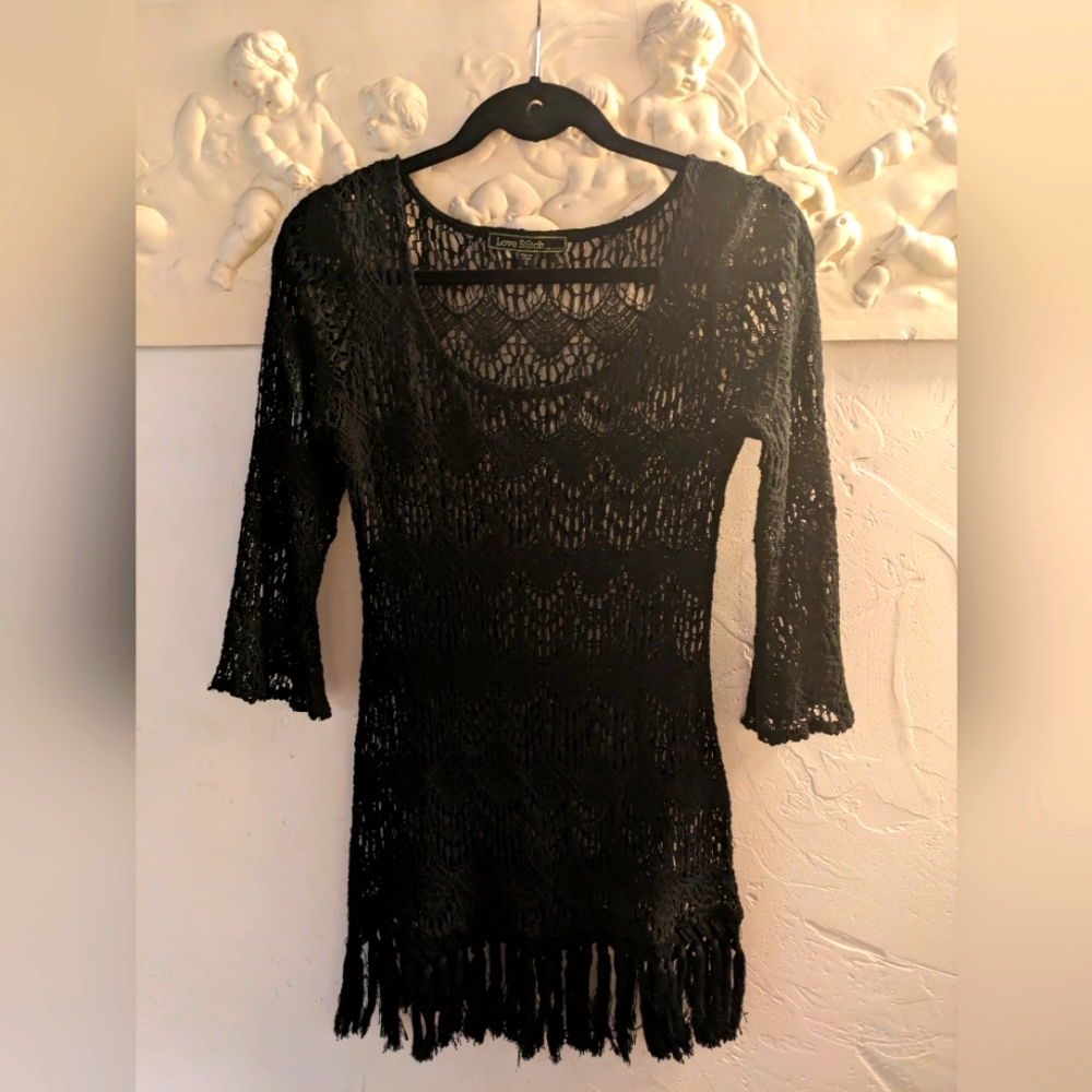 Lovestitch Black adorable crochet dress / cover up size small